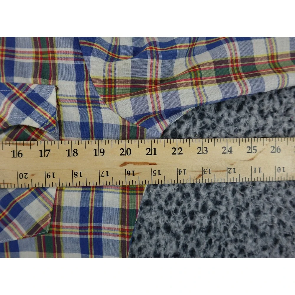 Vintage JCPenney Plain Pockets Button Down Mens Medium‎ Multi Plaid 70s 80s